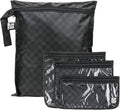 Bumkins - Waterproof Wet Bag & Clear Travel Bags - For Beach, Baby, Travel, Swim Suit, Cloth Diapers, Pump Parts, Pool, Gym, Toiletries - Reusable & Easy to Clean - Black Check - 4 Pack