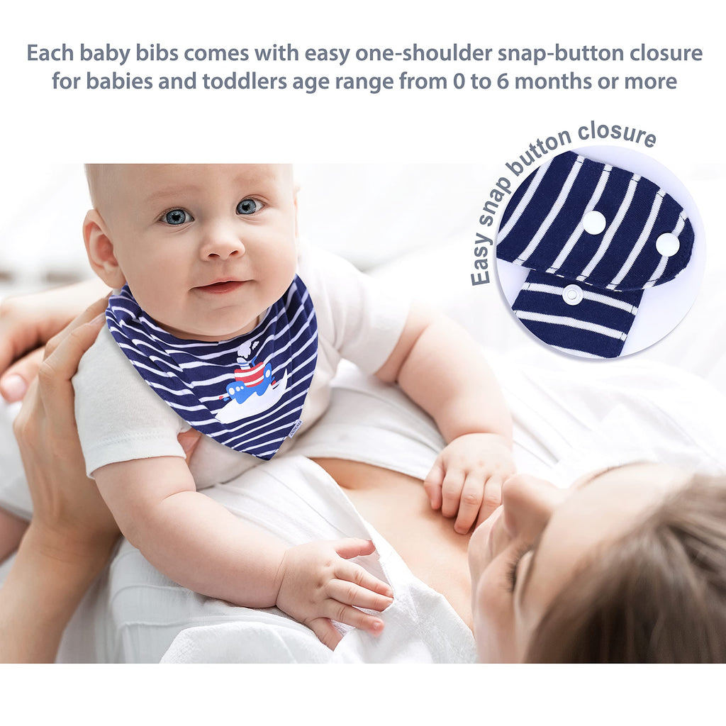 DOKMA 8-Pack Organic Cotton Baby Bandana Drool Bibs for Boys - Teething Bibs for Infant, Toddler, Soft Cotton, Super Absorbent, No Scratch- White, Grey, Blue, Green