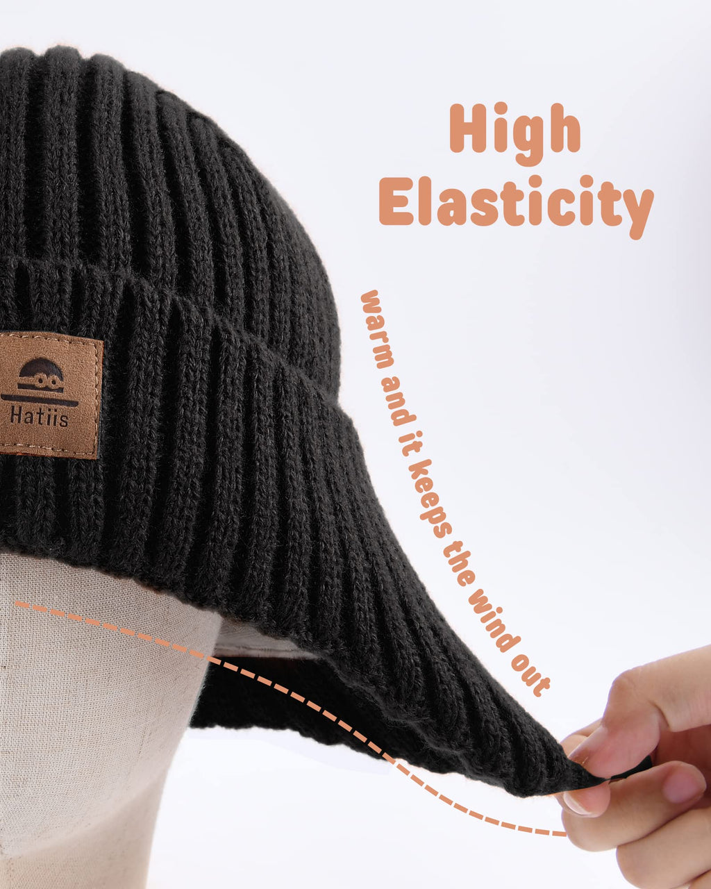 Baby Beanie Fleece Lined Toddler Winter Hat with Ear Flaps Little Girls Boys Warm Hats Cute Beanies for Kids Black