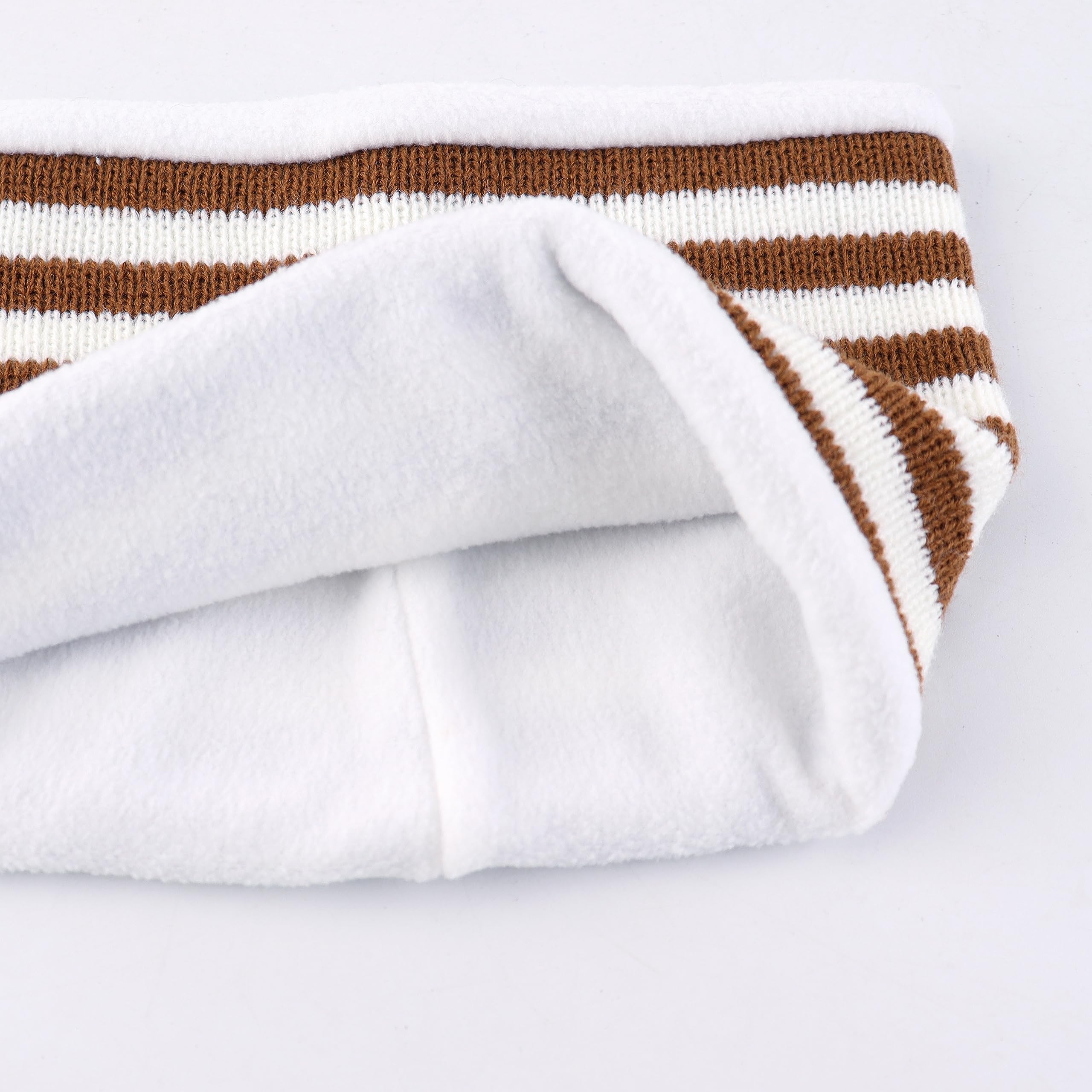 LANGZHEN Toddler Kids Infant Winter Hat,Earflap Knit Warm Cap Fleece Lined Beanie for Baby Boys Girls (Bear -Brown Stripe+Neck Gaiter Stripe, S)