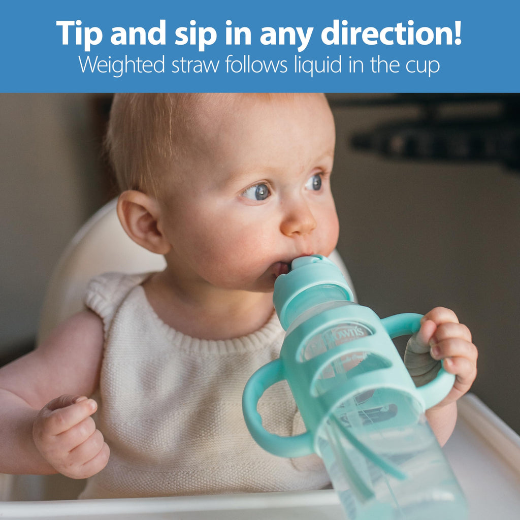 Dr. Brown's Narrow Sippy Straw Bottle with Handles, Gray & Green, 2-Pack
