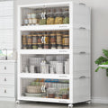 BROVIEW 480Qt Stackable Storage Bins with Lids, Extra Large Closet Organizer Collapsible Drawer Boxes with Wheels, Folding Plastic Cabinet Containers for Home Kitchen Room Organization, 4Pack White