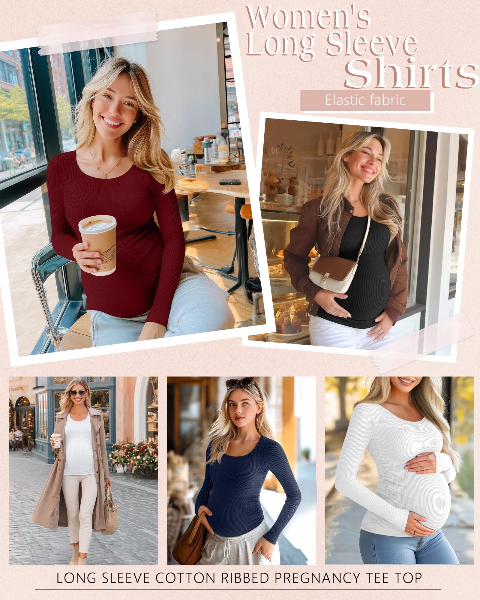 Riyiper 4 Pack Women's Cotton Ribbed Maternity Shirts, 4-Color, Large