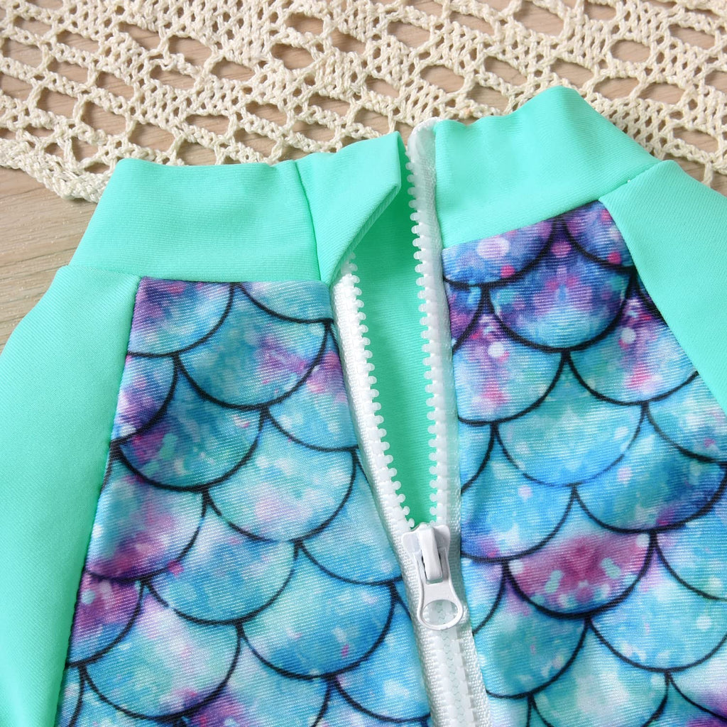 Newborn Infant Baby Girls One Piece Long Sleeve Swimsuit Mermaid Bathing Suit Scale Swimwear Beach Wear NB