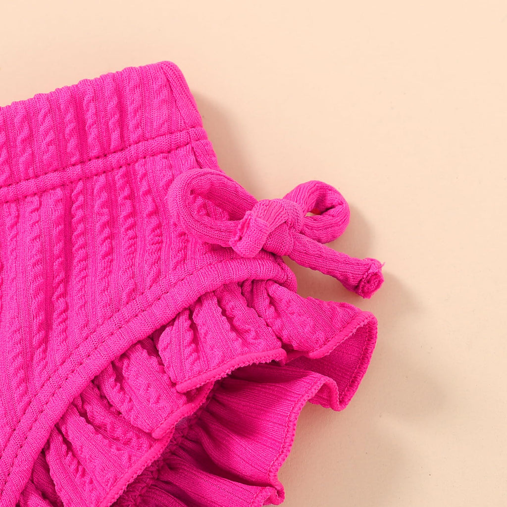 HAPPYMA Baby Swimsuit Toddler Girl Bathing Suit Summer Solid Color Bikini Set Beach Two Piece Swim Wear (Rose Pink, 12-18 Months)