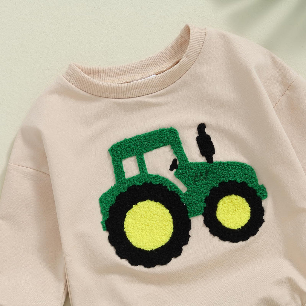 VISGOGO Newborn Infant Baby Boy Oversized Romper Sweater Bodysuits Coming Home Outfit Neutral Clothes (Beige-Tractor, 0-3 Months)