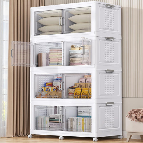 200Gal XL Stackable Storage Bins Foldable Box Cabinet for Room,4Pack White