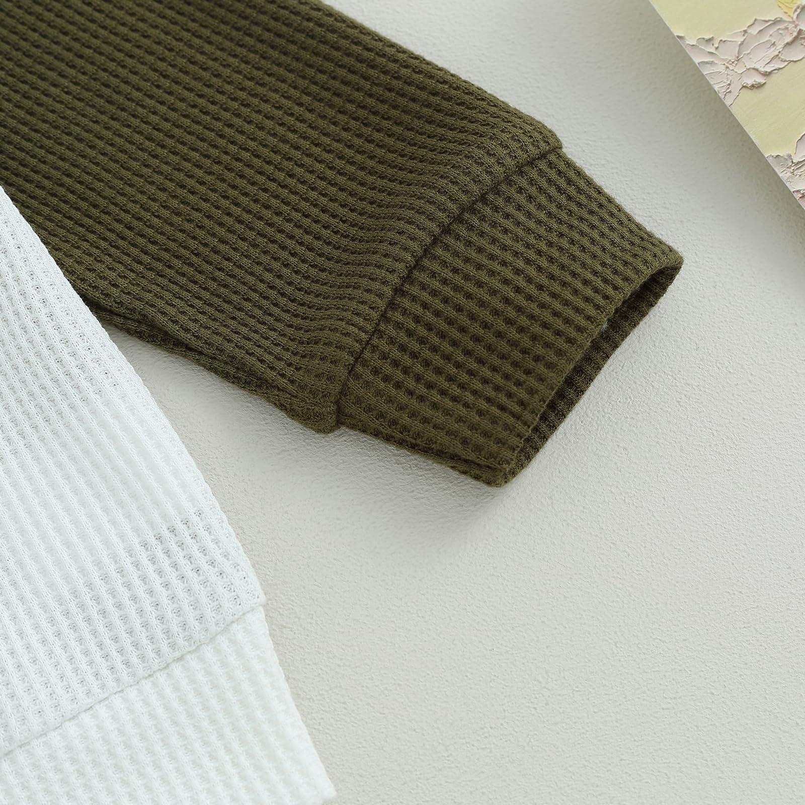 Fufuriprefer Toddler Baby Boy Fall Clothes Waffle outfit Long Sleeve Top Jogger Pant Set (Army Green White, 6-12 Months)