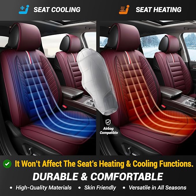 OASIS AUTO Car Seat Covers Premium Waterproof Faux Leather Cushion Universal Accessories Fit SUV Truck Sedan Automotive Vehicle Auto Interior Protector Front Pair (OS-001 Burgundy)