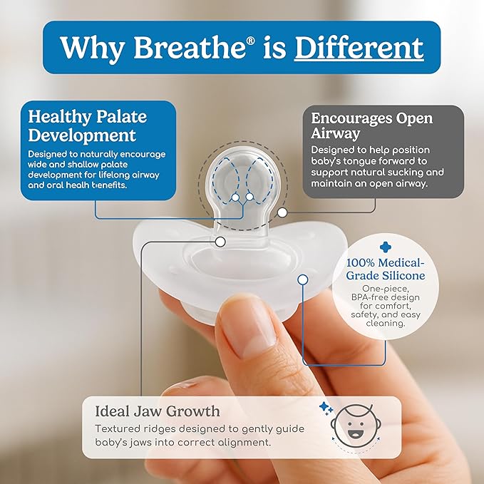 Breathe Baby Pacifier – Patented Design for Natural Oral & Facial Development - BPA-Free, Latex-Free, Pediatrician Developed - Dishwasher Safe 2 Pack (Stage 3: 7-12 Months)