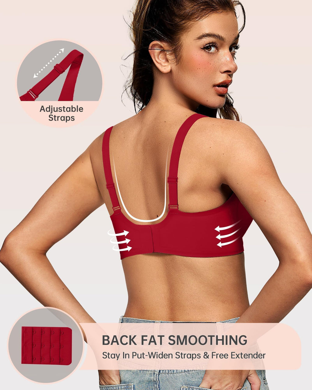 OEAK Womens Deep V Bras Wireless Comfortable Bra Supportive No Underwire Bras Tshirt Push Up Bralettes Plunge Seamless Bra Red M