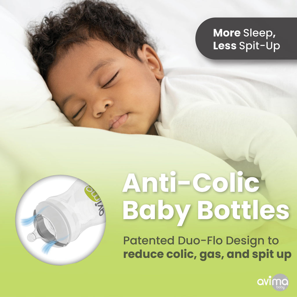Avima 9 oz Anti Colic Baby Bottles w Medium Flow Nipples, 4-7M (Set of 3)