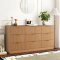 Sscaktu 9 Drawer Fluted Dresser for Bedroom with Deep Drawers, Light Walnut丨63 Wide Wood Dresser, Large Chest of Drawers, Modern Long TV Stand, Storage Cabinet Side Table for Living Room, Hallway