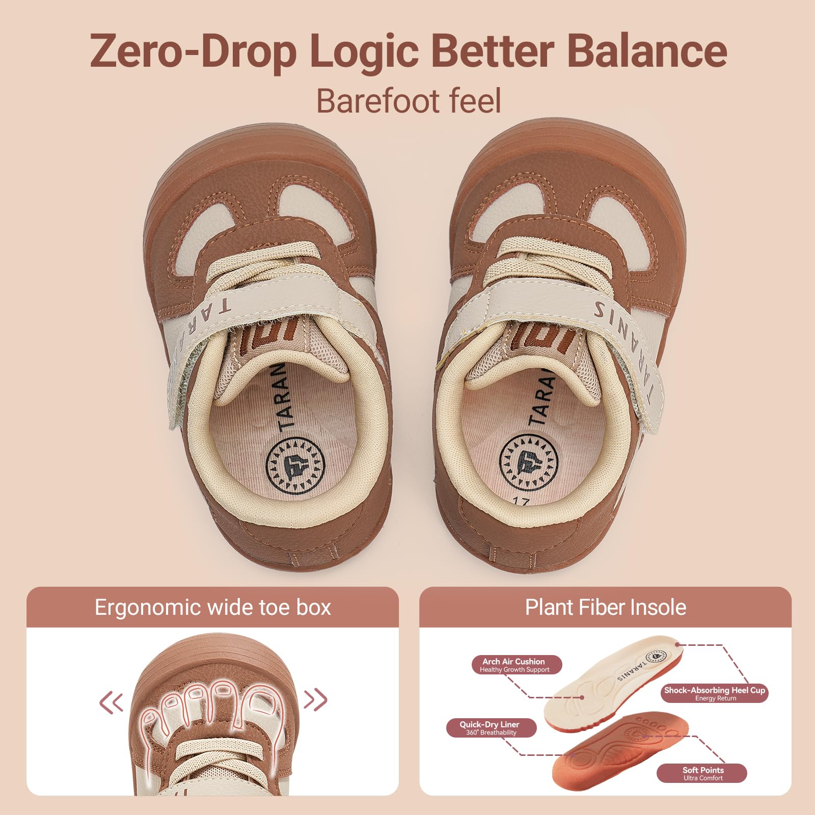 TARANIS Infant/Toddler Shoes Baby Sneaker Boy Girl First Walking Shoes Lightweight Non-Slip Newborn Crib Shoes A Brown19