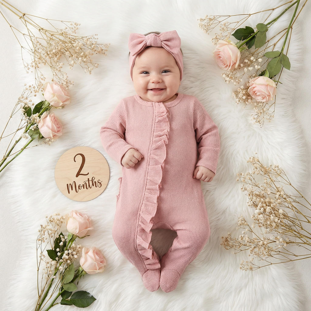CIYCUIT Baby Girls Clothes Newborn Long Sleeve Zip Up Onesie Romper with Headband Fall Winter Outfits Pink 6-12 Months