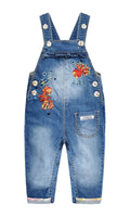 KIDSCOOL SPACE Baby Girls Easy Diaper Changing Snap Legs Embroidered Cute Denim Overalls,Blue,9-12 Months