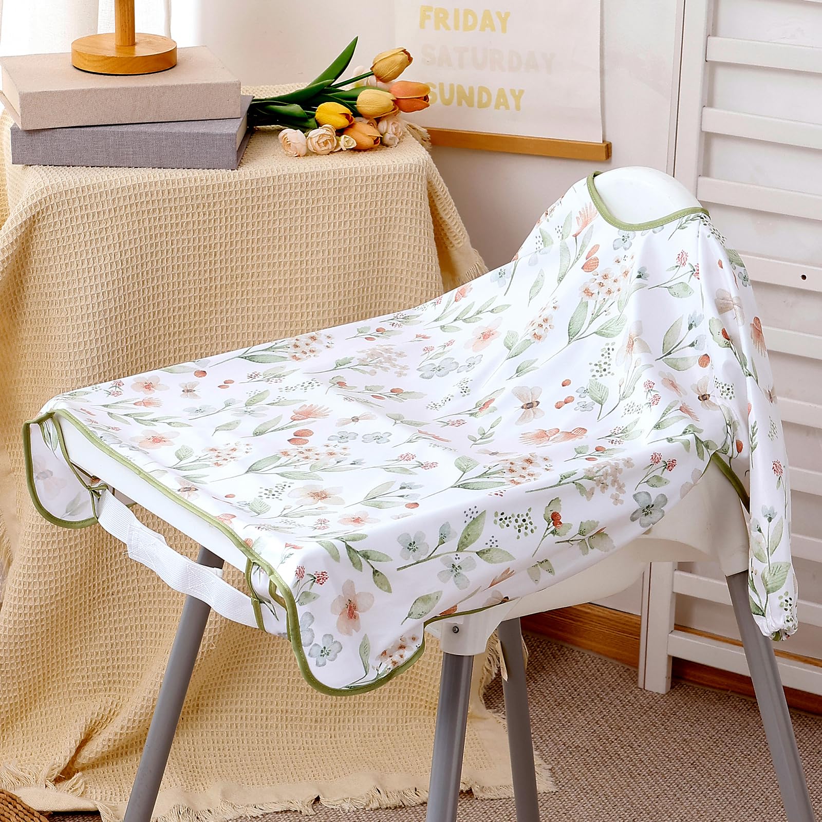 Happy Flute Long Sleeve Baby Bib-Mess Proof Baby Feeding Bibs with Adjustable Design,Long Sleeve Bibs for Babies during Eating or Highchair Use
