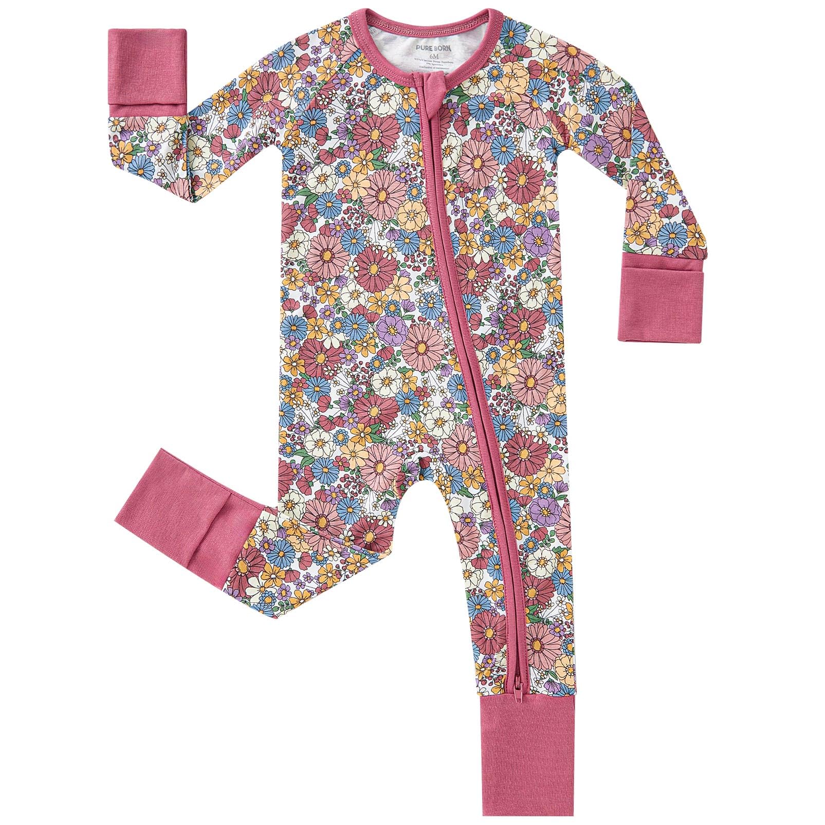 pureborn Baby Girl Sleeper Viscose from Bamboo Zipper Footies Daisy 12-18M