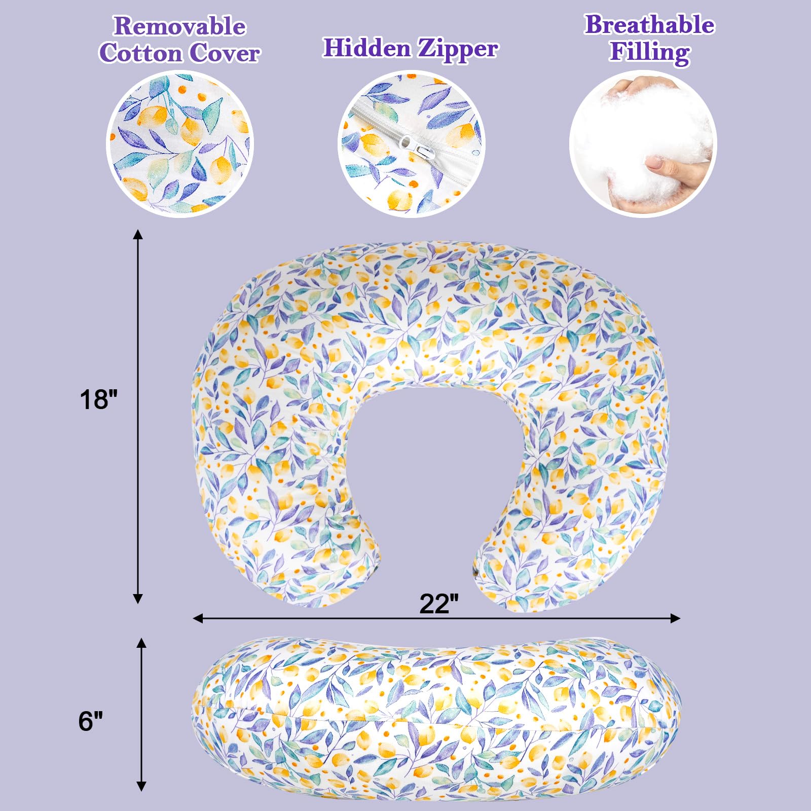 Nursing Pillow & Breastfeeding Pillow – Ergonomic C-Shape for Breastfeeding & Bottle Feeding, Standard Size Breathable with Washable Cover, Hypoallergenic,Tummy Time & Sitting Support (0-12Months)