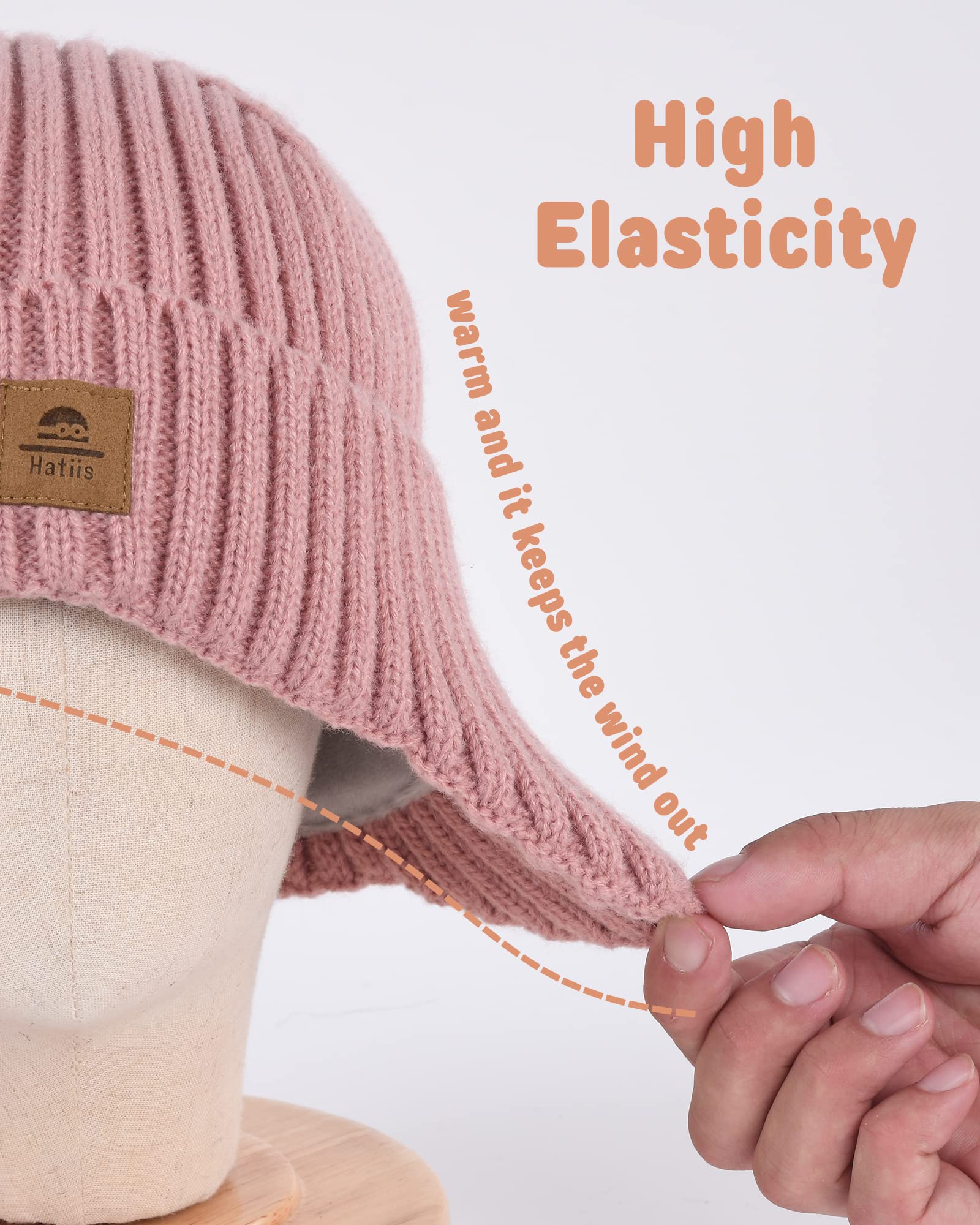 Baby Beanie Fleece Lined Toddler Winter Hat with Ear Flaps Little Girls Boys Warm Hats Cute Beanies for Kids Pink