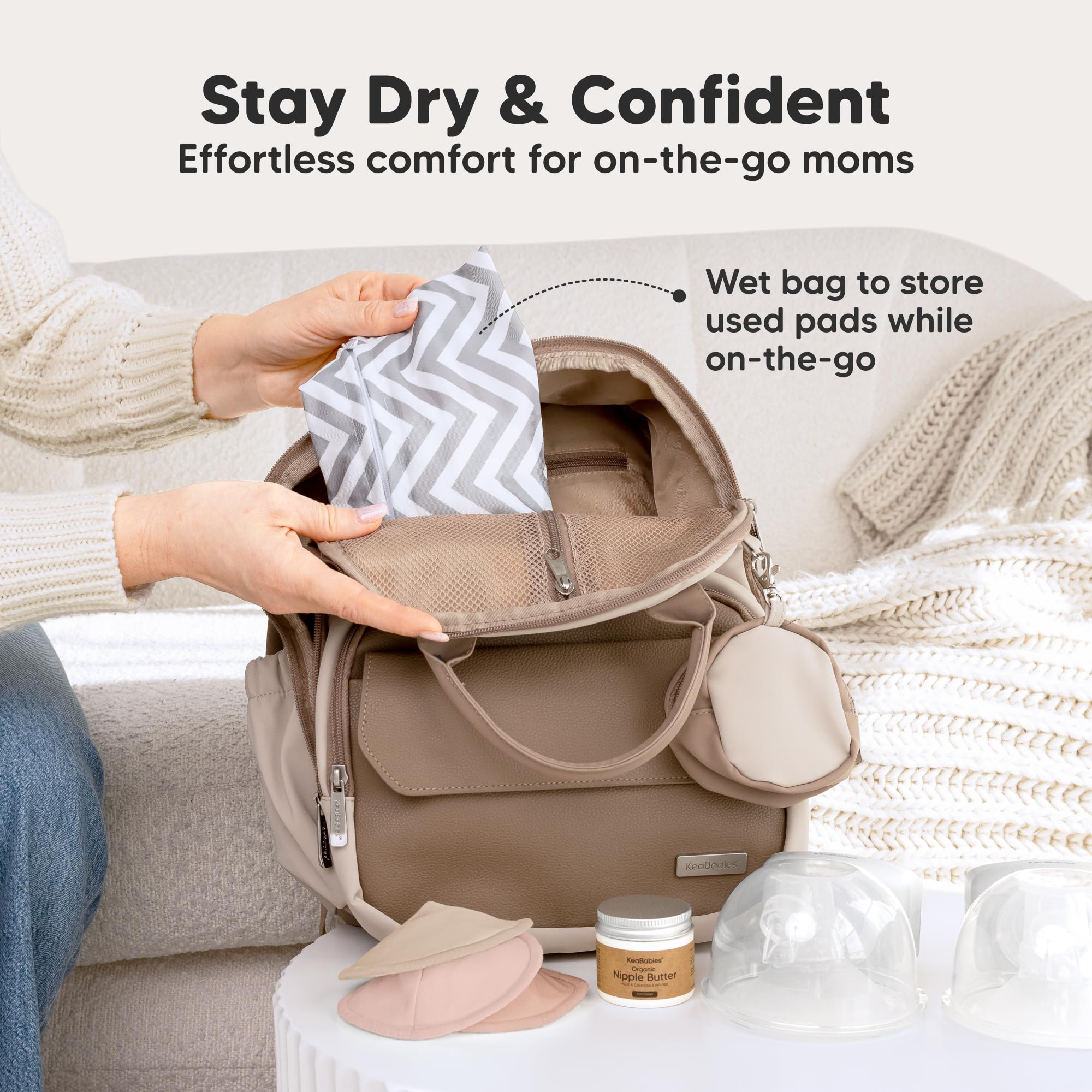 Organic Nursing Pads, 14 Washable Breast Pads,Wash Bag (Neutrals, XL 5.6")