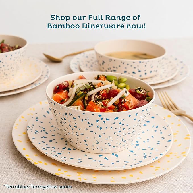 Nook Theory 4 Pack Bamboo Bowls - 22 Oz Reusable Bowl, Dishwasher Safe - Not Microwavable Bamboo Dishes (Fiesta)