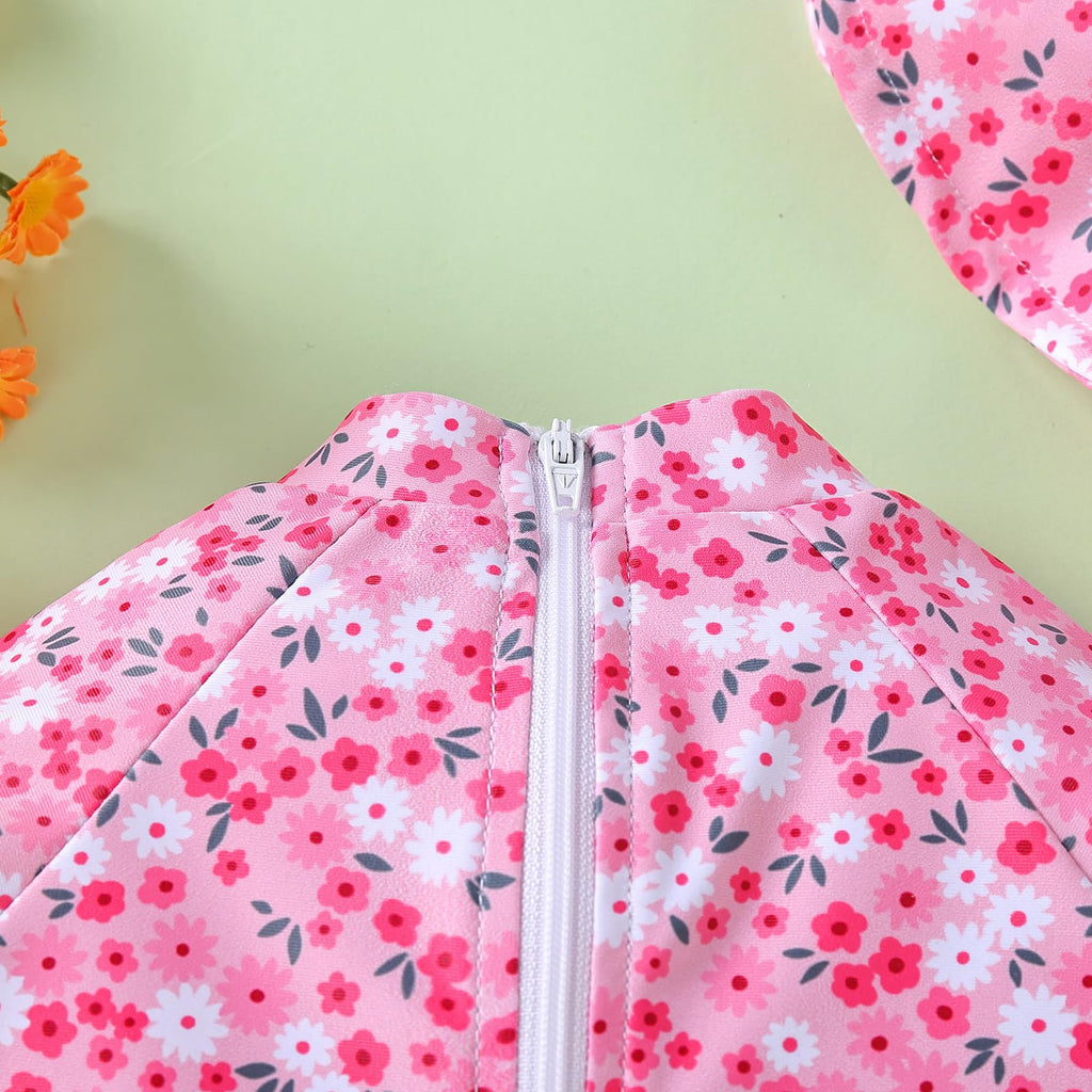 WOLBAY Baby Girl Swimsuit Long Sleeve One Piece Rash Guard with Sun Hat Zipper Bathing Suit Size 0-2T (US, Age, 3 Months, 6 Months, Pink)