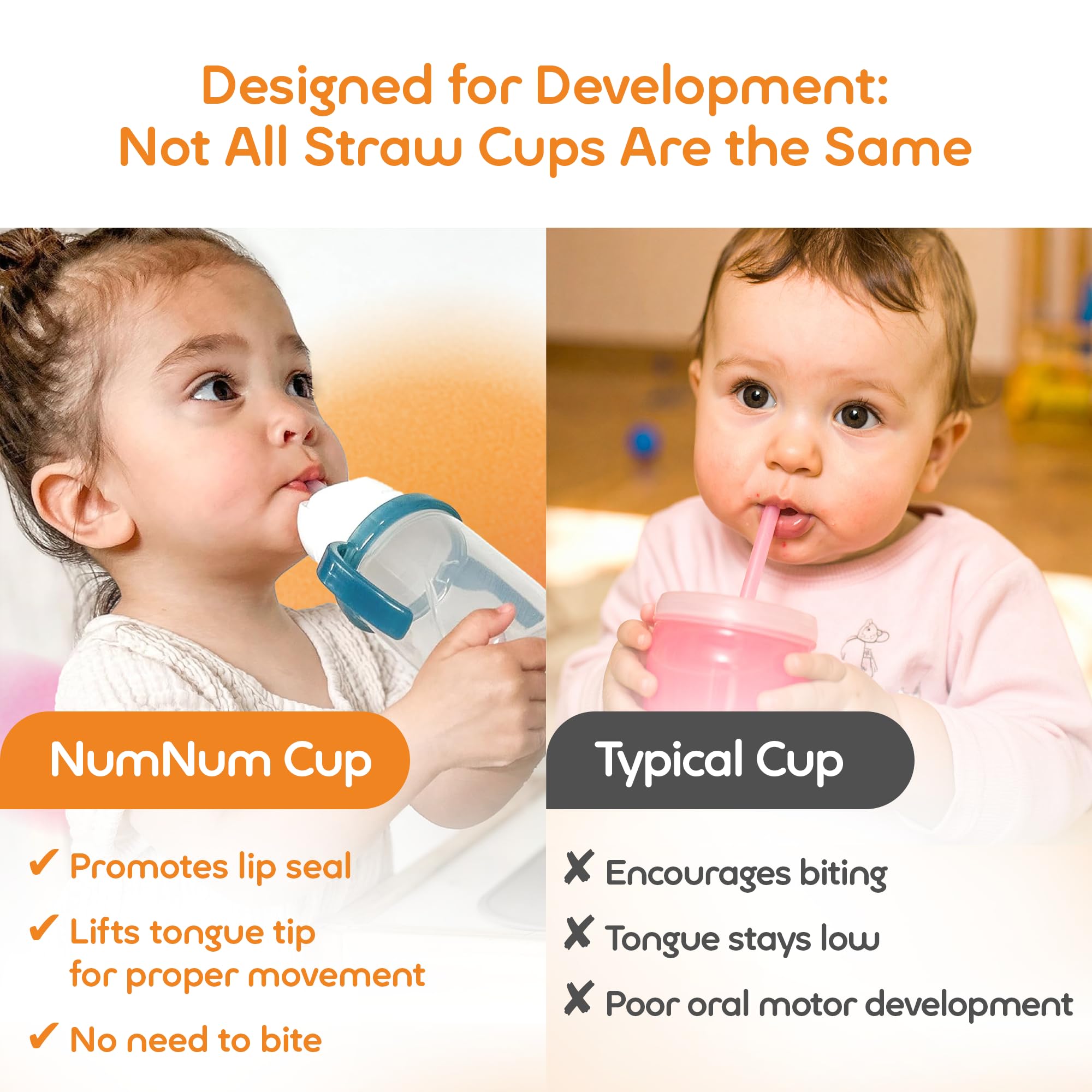 NumNum Baby Straw Cup Weighted Sippy Cup 6-12 Mo, 1-Pack Orange