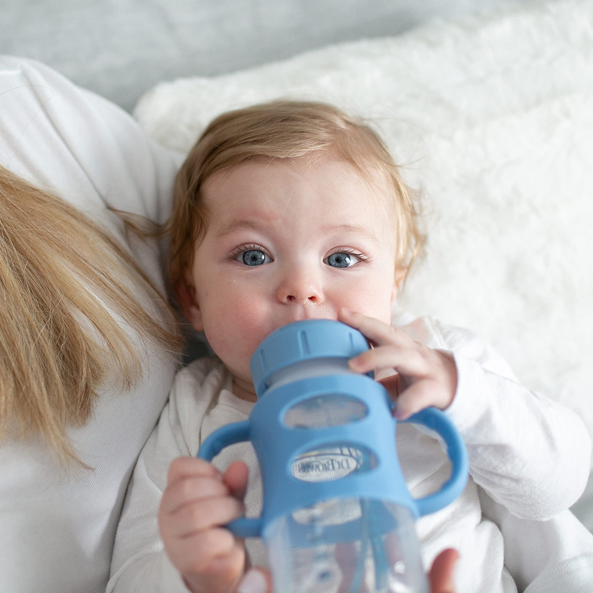 Dr. Brown's Wide-Neck Sippy Spout Bottle with Handles, Blue & Gray, 2-Pack