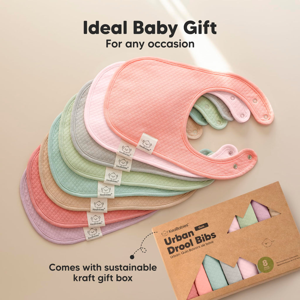 KeaBabies 8-Pack Baby Bibs for Drooling and Teething, Soft (Muted Pastel)