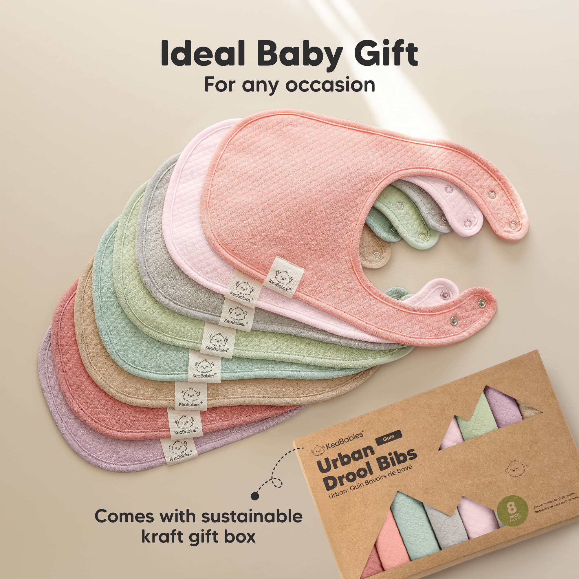 KeaBabies 8-Pack Baby Bibs for Drooling and Teething, Soft (Muted Pastel)