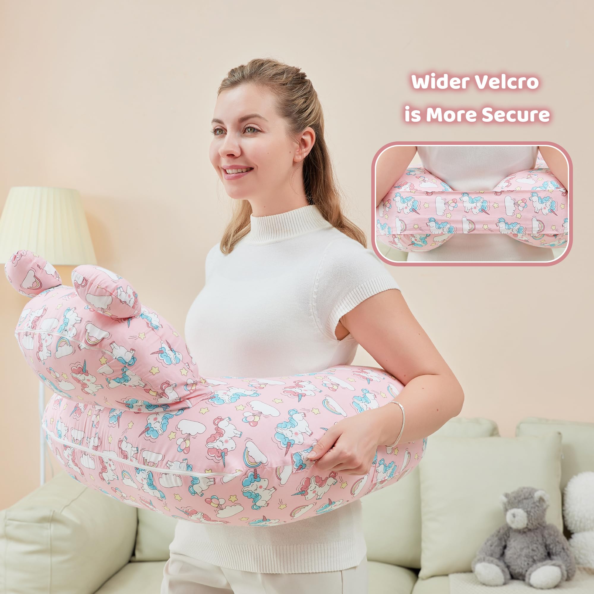 lasoftan Nursing Pillow for Breastfeeding, Breast Feeding Pillow for Mom Support, Adjustable Waist Strap and Removable Cotton Cover, Unicorn