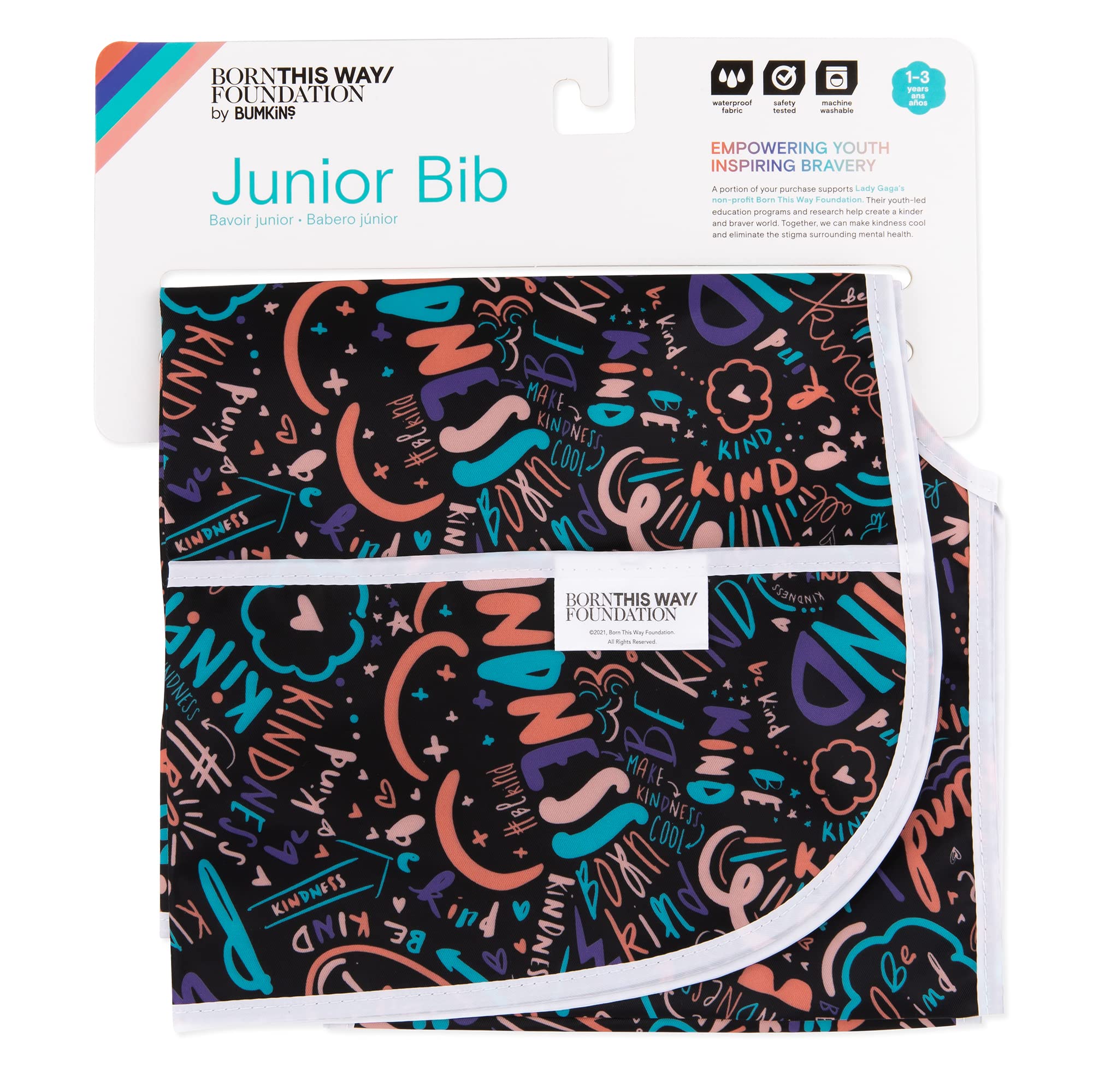 Bumkins Short Sleeve Bib for Girl or Boy, Toddler and Kids for 1-3 Years, Large Size, Essential Must Have for Junior Children, Eating, Mess Saving Soft Fabric Apron for Play, Born This Way