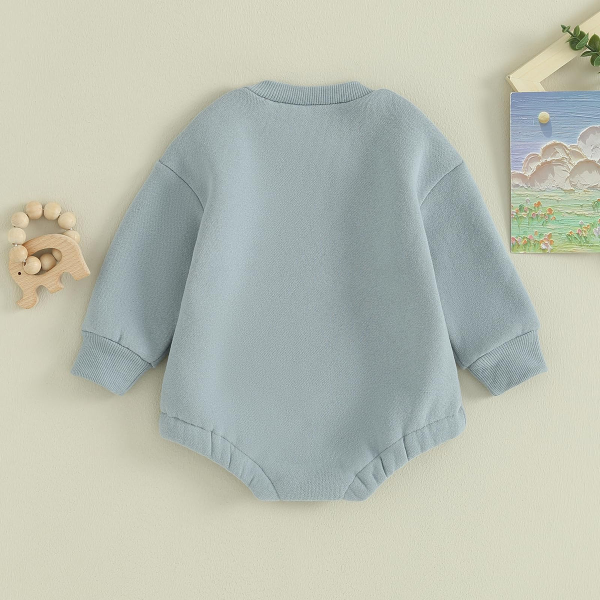 VISGOGO Baby Boy Oversized Sweatshirt Romper Solid Long Sleeve Bubble Little Dude Romper Sweater Bodysuits Fall Clothes (Blue, 12-18 Months)