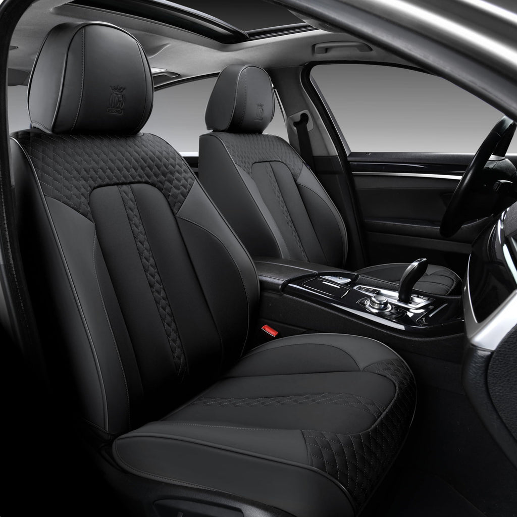 Doogo Leather Seat Covers Front Pair, Universal Seat Cover 2-Pack, Waterproof Leatherette Car Seat Cushions Protectors, Auto Driver Seat Covers Fit for Most Cars Trucks SUV-Black