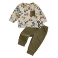 Fufuriprefer Toddler Baby Boy Fall Clothes Waffle outfit Long Sleeve Top Jogger Pant Set (Army Green, 2-3T)