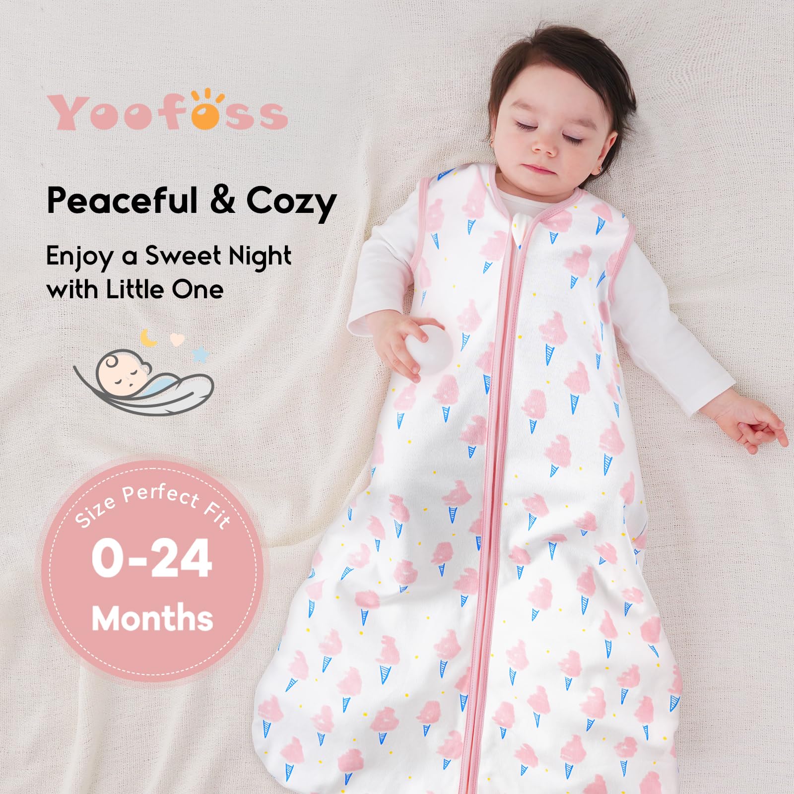 Yoofoss Baby Sleep Sack 0-6 Months 0.5 Tog Wearable Blanket for Baby, 3 Pack 100% Organic Cotton Infant Toddler Sleeping Sack 2-Way Zipper Lightweight Sleep Sack