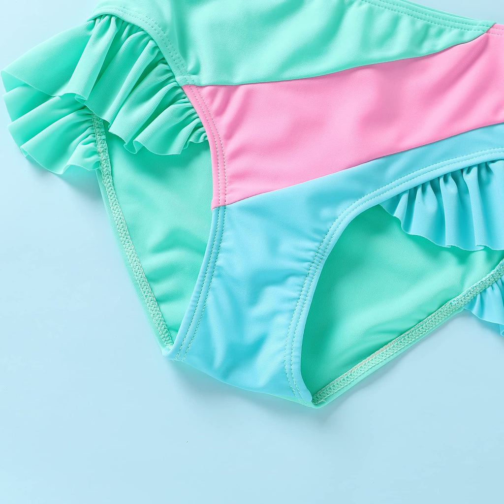 YOUNGER TREE Toddler Girls Two Pieces Swimsuit Color Block Stripe Swimwear Summer Beach Bathing Suit (Green 18-24 Months)