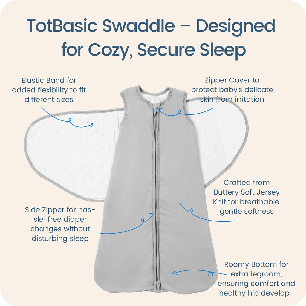 TOTBASIC Baby Swaddle Blanket 0-3 Months, 1.0 TOG 3-Way Adjustable Infant Sleep Sack, Storm