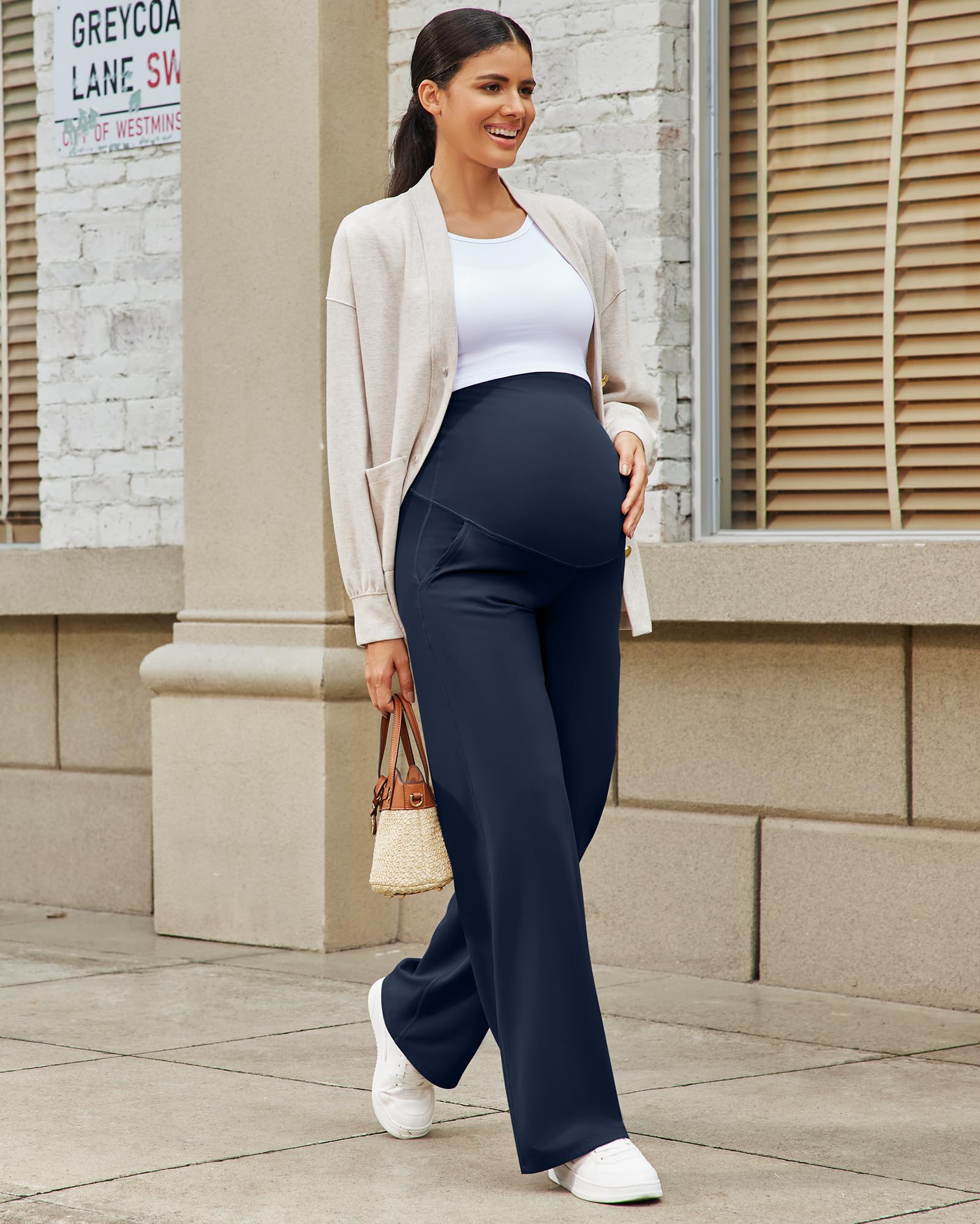 G4Free Pregnancy Outfits Maternity Dress Pants for Work,Dark Navy,M,Tall