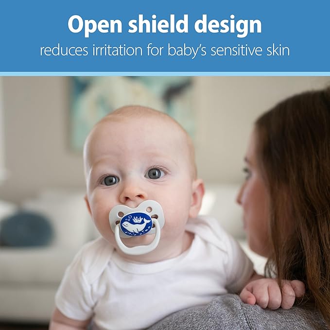 Dr. Brown's Advantage Glow-in-the-Dark Baby Pacifier, Fully Symmetrical Soother with Soft Silicone Bulb, Coral Ocean, 0-6m, BPA Free, 2 Pack