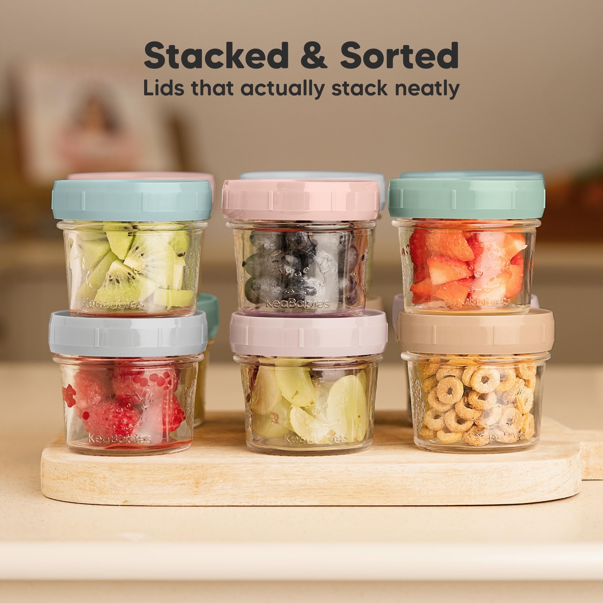 12pk 4oz Glass Baby Food Containers with Lids, Leak-Proof (Musk Dusk)