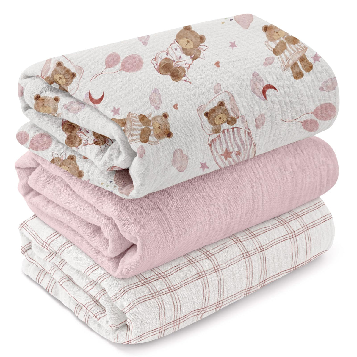 GLLQUEN BABY Muslin Swaddle Blankets for Newborn Girls, Large 40''x38''