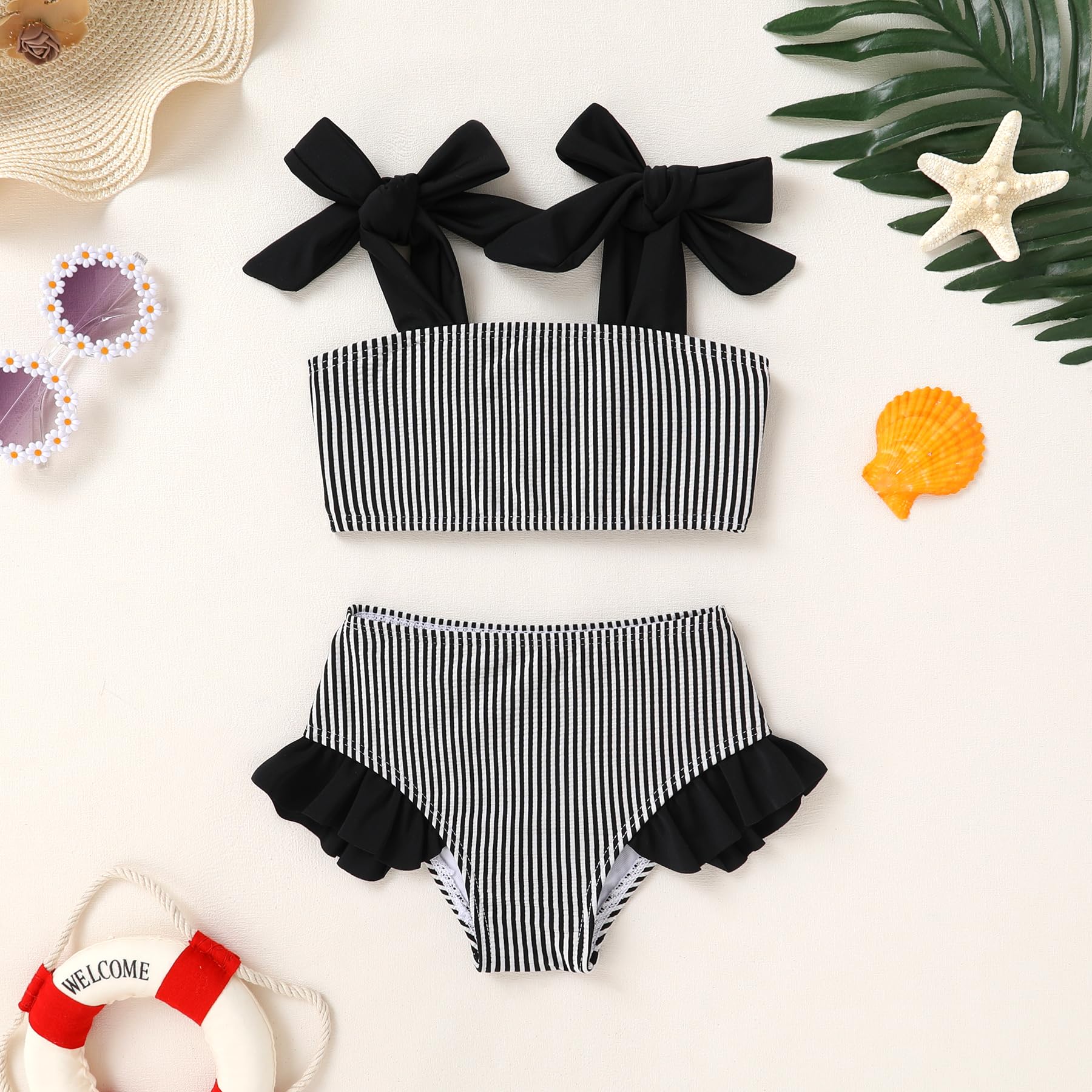 YOUNGER TREE Toddler Girls Two Pieces Swimsuit Color Block Stripe Swimwear Summer Beach Bathing Suit