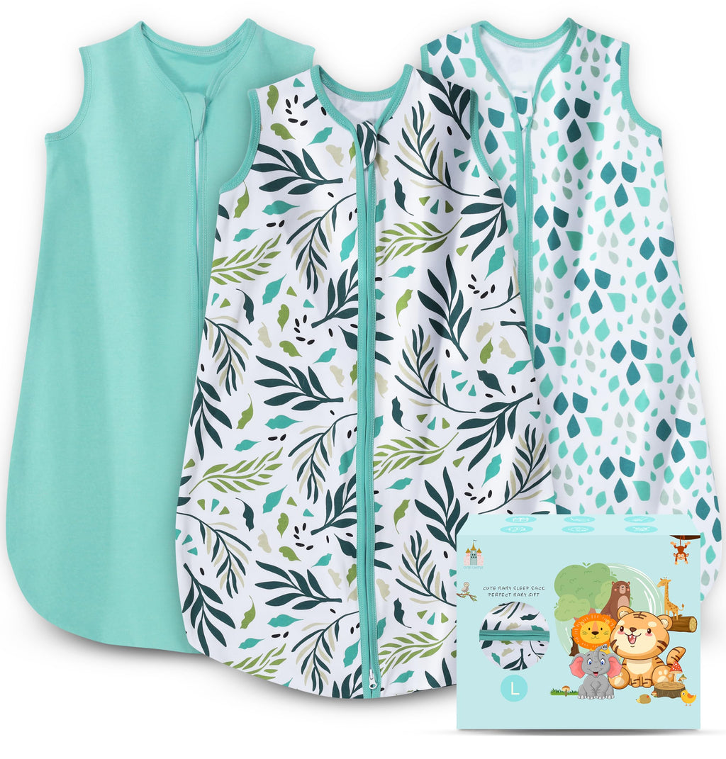 Cute Castle Baby Sleep Sack 12-18 Months - Lightweight 100% Cotton 2-Way Zipper TOG 0.5 Infant Wearable Blanket, Newborn Essentials Toddler Sleep Clothes (3 Pack Green)
