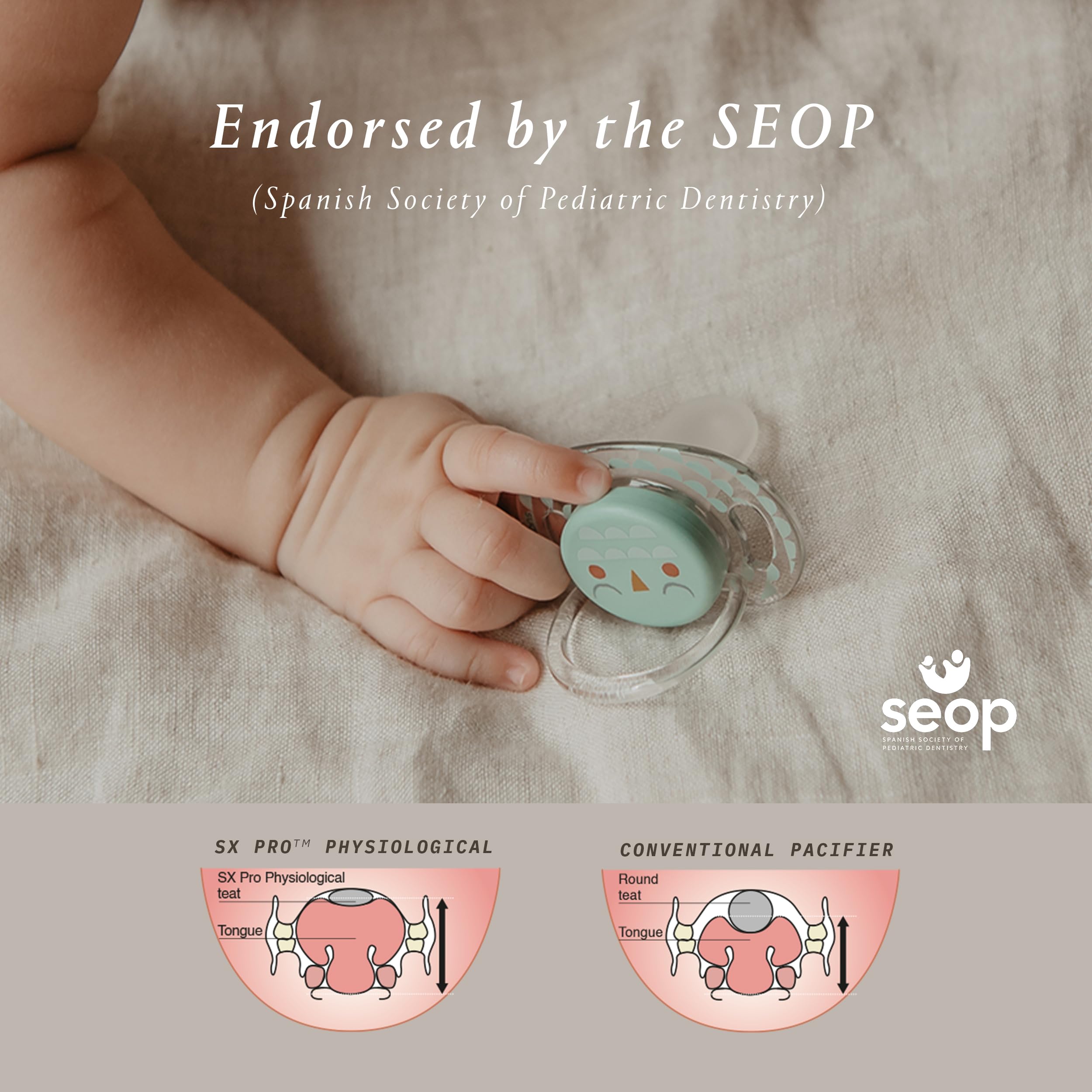 Suavinex Bonhomia SX PRO Physiological Pacifier, Supports Breastfeeding Babies, Pacifiers 0-6 Months, 2 Pack Baby Pacifier, Baby Accessories, (Pink/Beige)