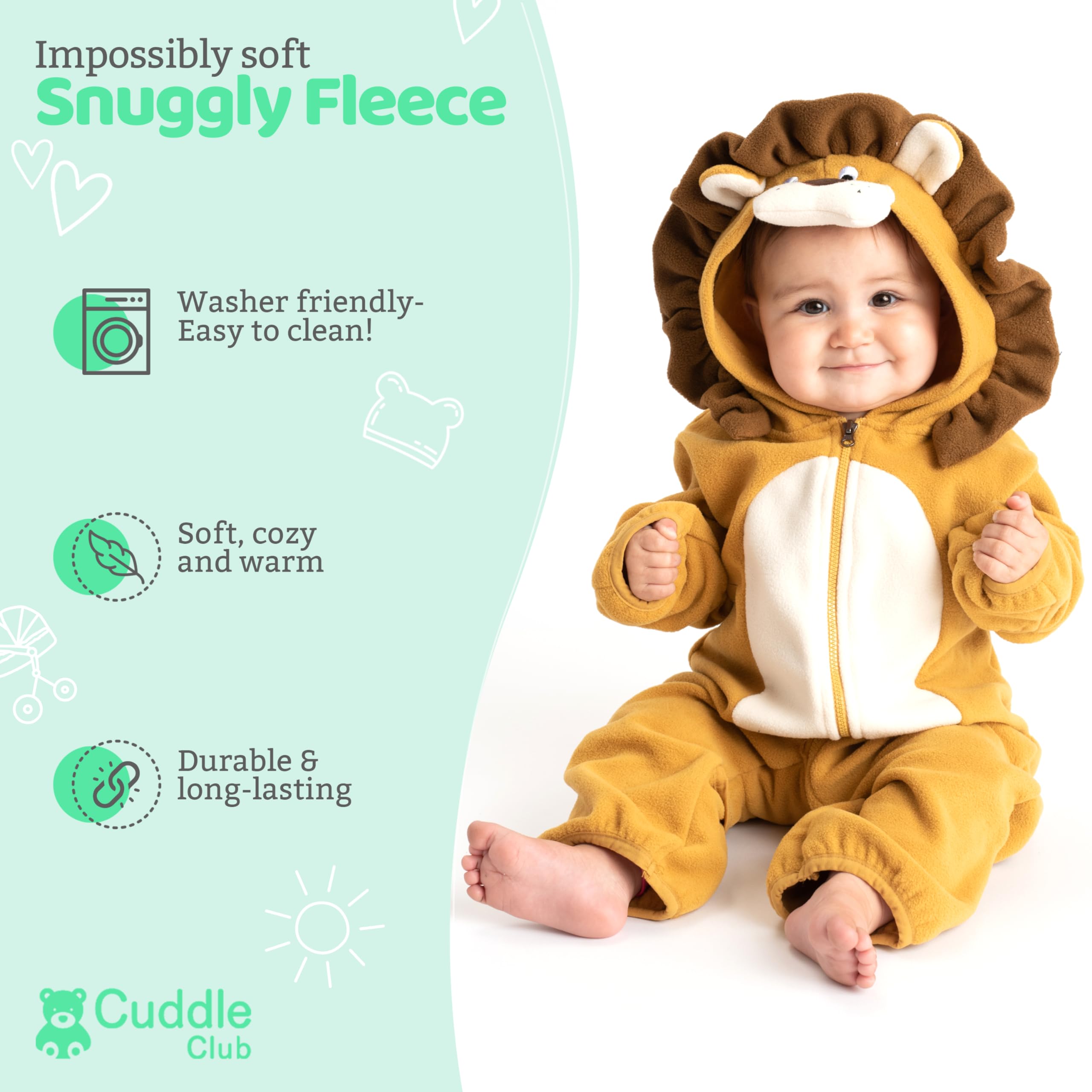 Cuddle Club Fleece Baby Bunting Bodysuit – Infant One Piece Kids Hooded Romper Outerwear Toddler Jacket