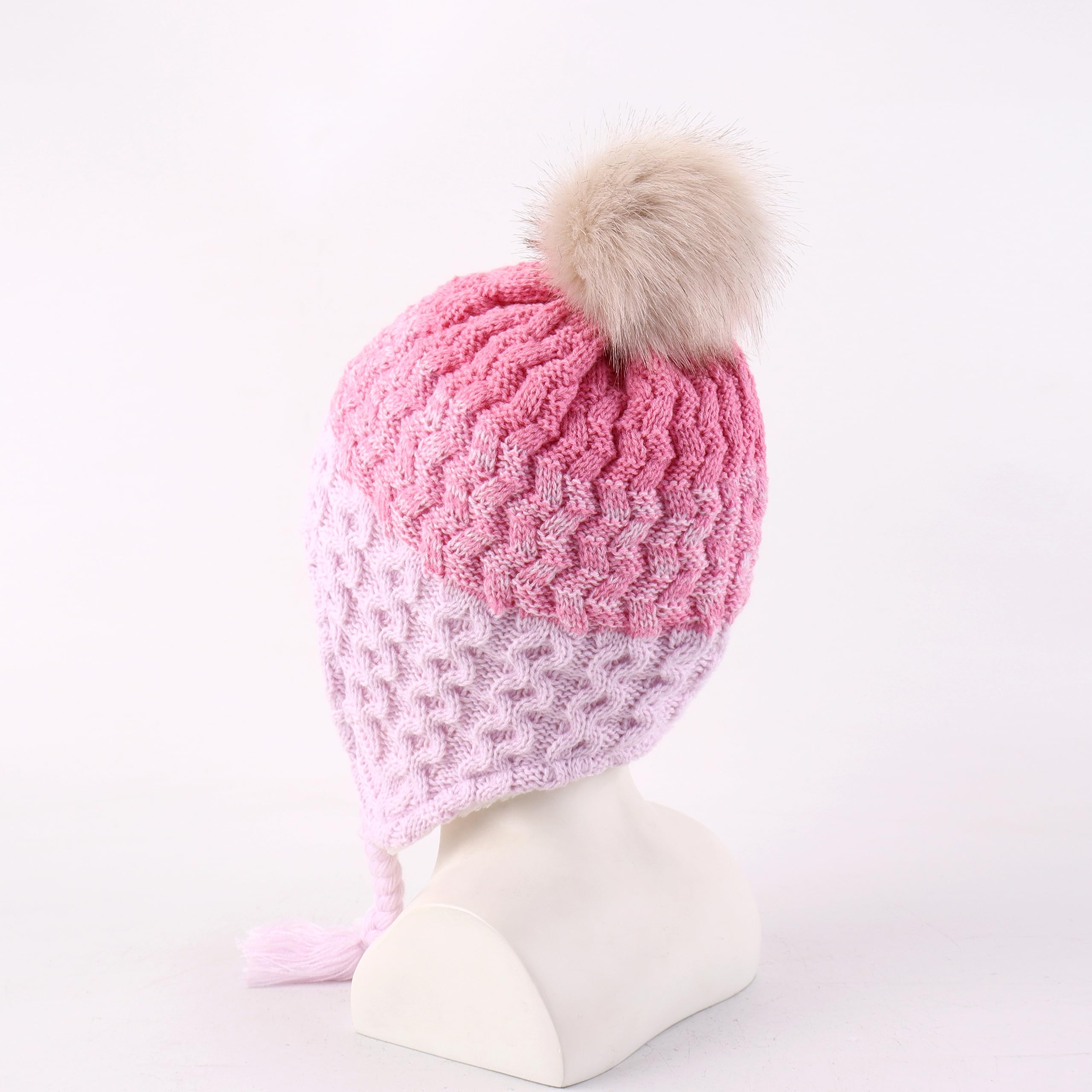 LANGZHEN Infant Pom Pom Beanie Kid Winter Hats Toddler Cap Knit Warm Beanies Caps for Baby Boys Girls(Gradient-Pink+Purple,6-12 Months)