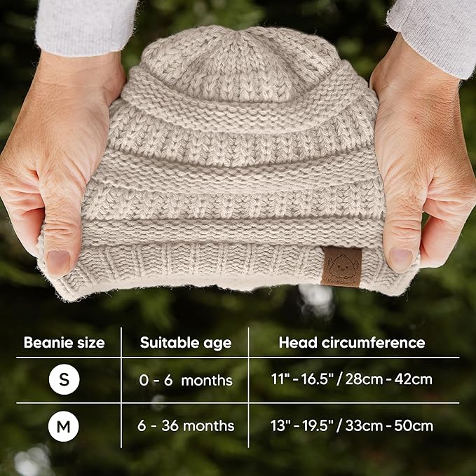 3-Pack Baby Beanies for Boys, Girls - Stretchy Knit Baby Hats, Cute Newborn & Toddler Winter Hat, Soft & Warm Infant Beanie 6-36 Months (Pecan, M)
