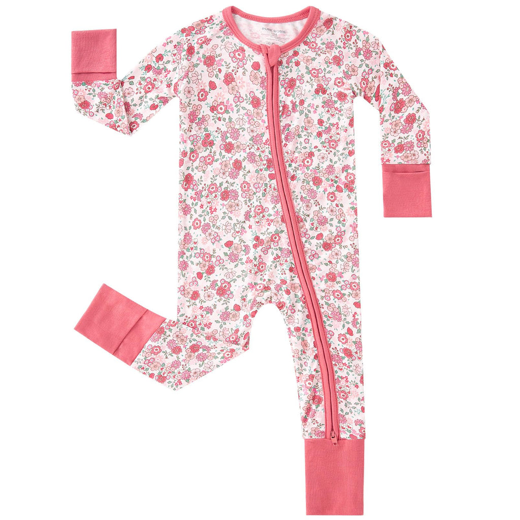 pureborn Baby Girl Sleeper Viscose from Bamboo Footies Pink Floral 3-6M